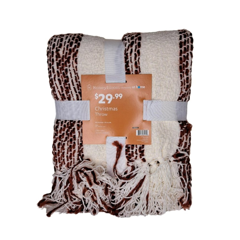 NWT Honeybloom Burnt Henna Striped Fringe Throw 50" x 60"